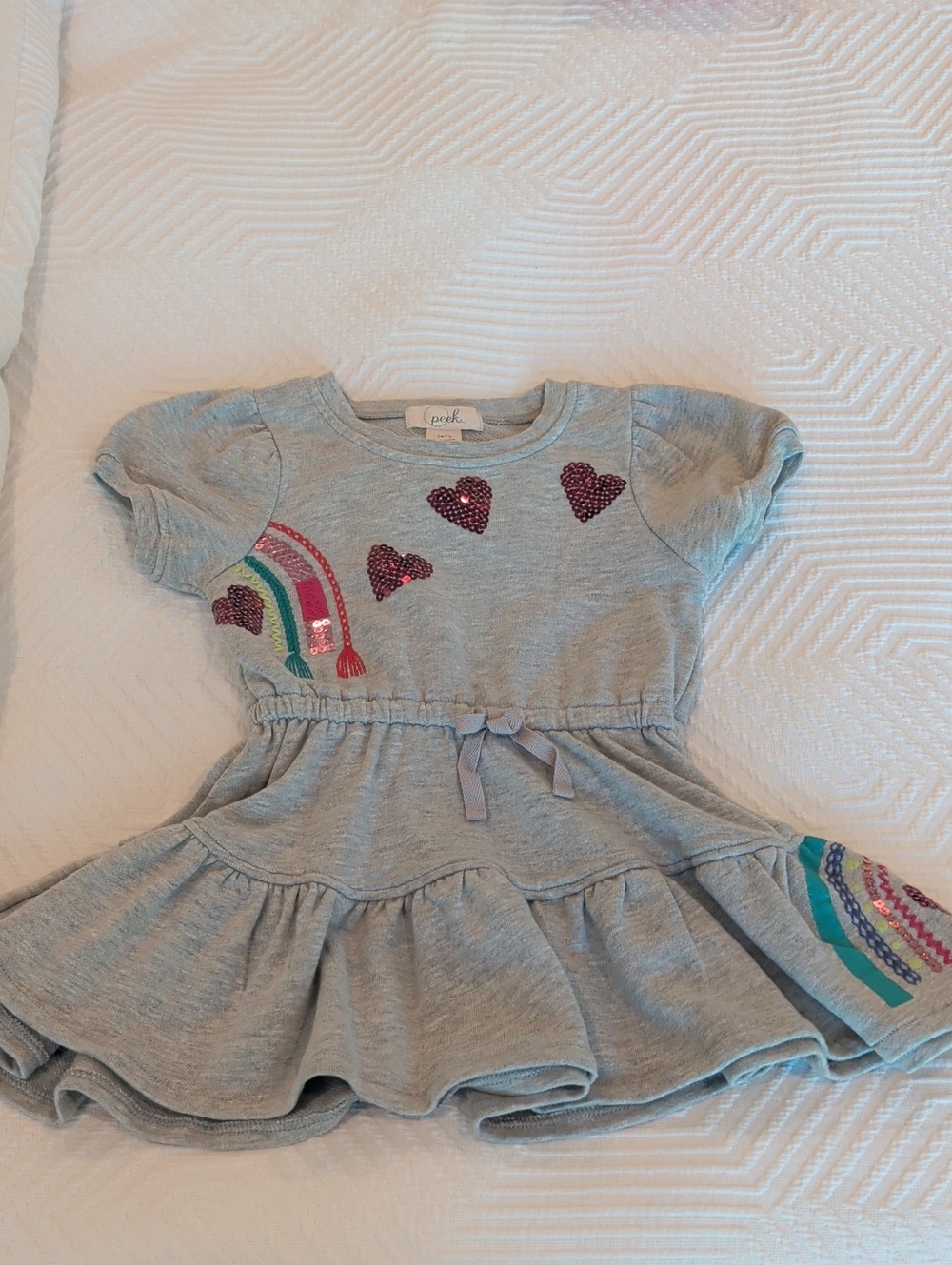 Peek Light Gray Dress with Sequin Heart & Rainbow Accents 4T